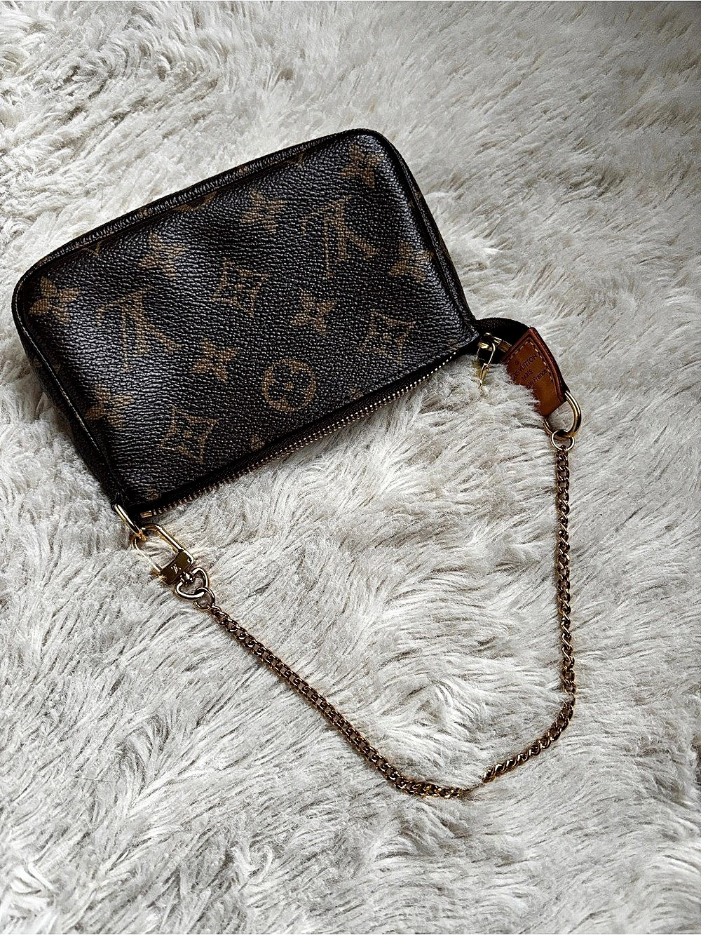 Louis Vuitton Mini Pochette Accessoires, Monogram, Gold Chain